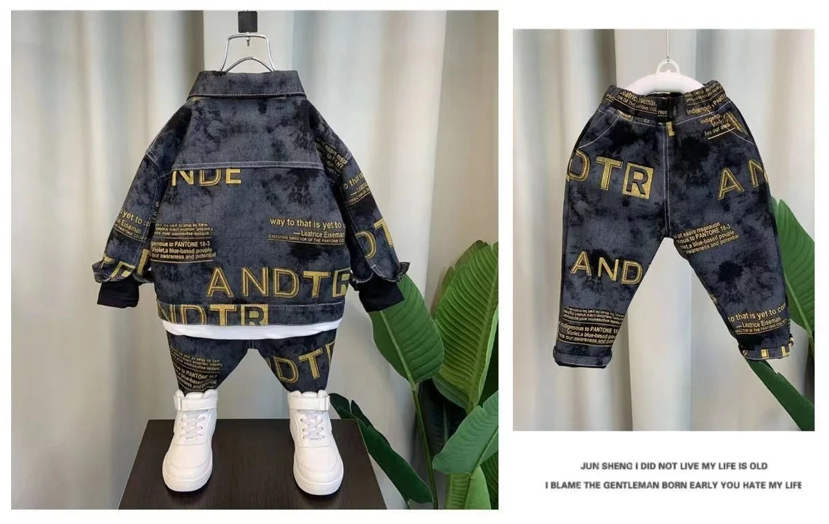 Boys Set Spring and Autumn 2024 New Children's Handsome Clothes Trendy Baby Autumn Fashion Cowboy Two Piece Set Kids Outfits
