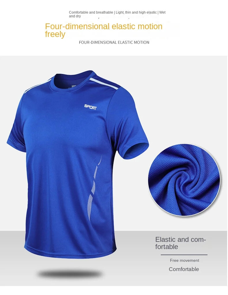 Sports suit men's summer fitness short sleeve men's fast drying clothes running loose casual Sportswear large