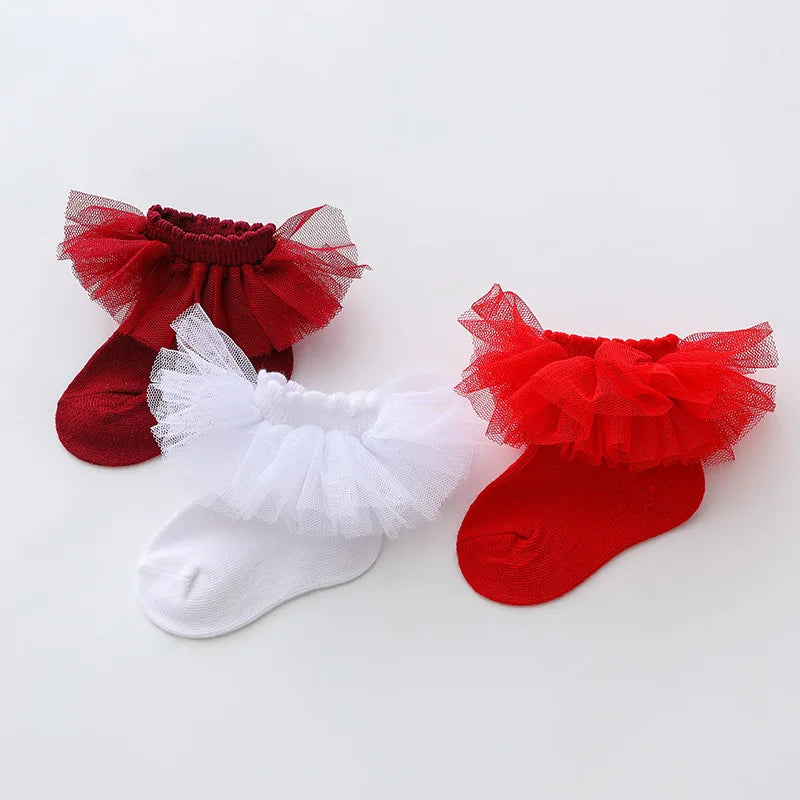 0-1Y Newborn Infant Toddler Baby Socks Girls Kids Princess Bowknot Lace Floral Short Socks Cotton Ruffle Frilly Trim Ankle Socks