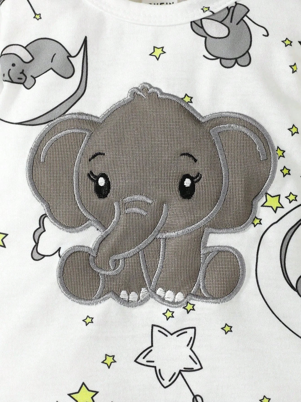 2pcs Baby Cute Cartoon Elephant Pattern Embroidery Long Sleeve Romper With Hat
