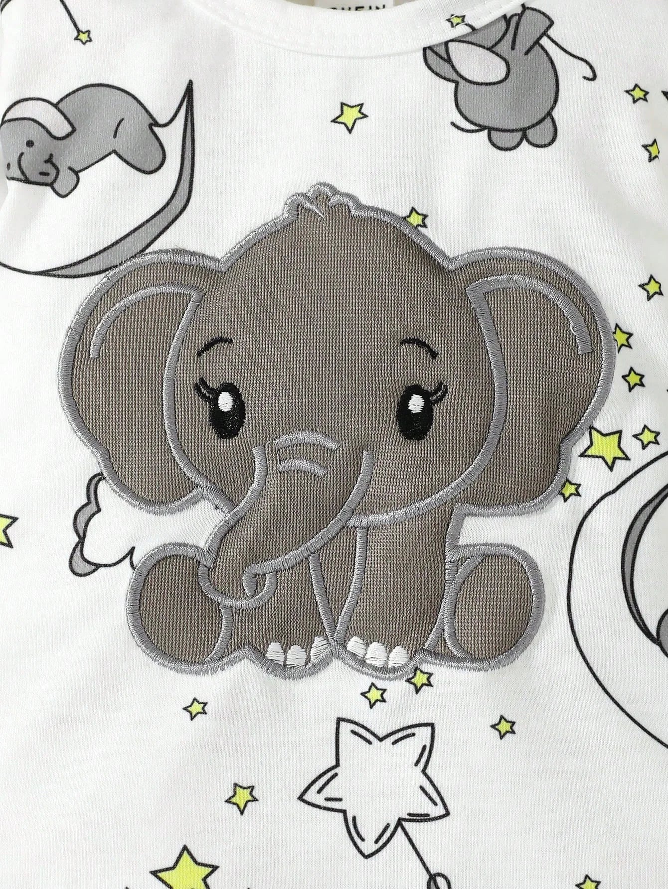 2pcs Baby Cute Cartoon Elephant Pattern Embroidery Long Sleeve Romper With Hat