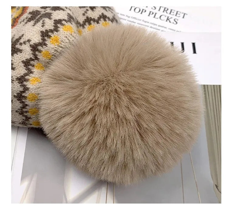 Hot Hairball Winter Cashmere Warm Windproof Woolen Hat Fashion Christmas Snowflake Warm Knit Hat Wool Thickened Cold Hat