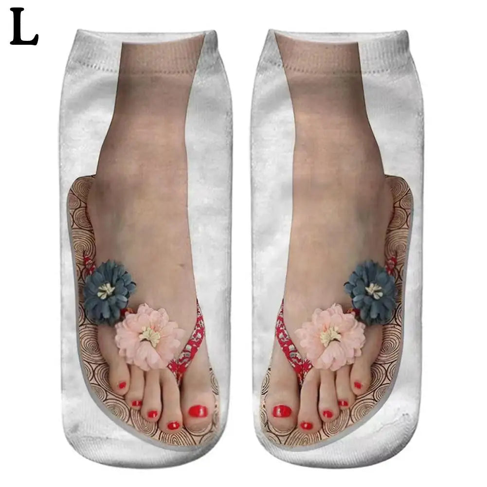 1 Pair 3D Printing Pattern Flip Flop Socks Funny Socks for Women Flip-flop Ankle Socks Low Cut Floor Socks Hosiery Novelty Gifts
