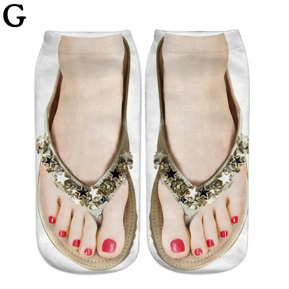 1 Pair 3D Printing Pattern Flip Flop Socks Funny Socks for Women Flip-flop Ankle Socks Low Cut Floor Socks Hosiery Novelty Gifts