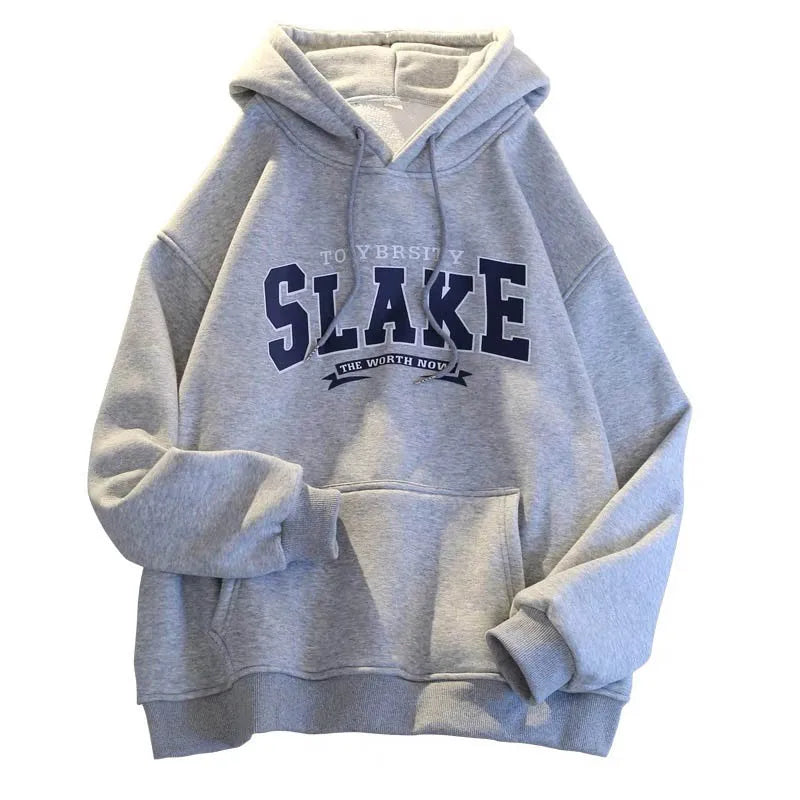 New Style Autumn Hoodies Women Letter Pattern Thickened American Retro Plus Velvet Pullover Casual Street Hooded Sweatshirts