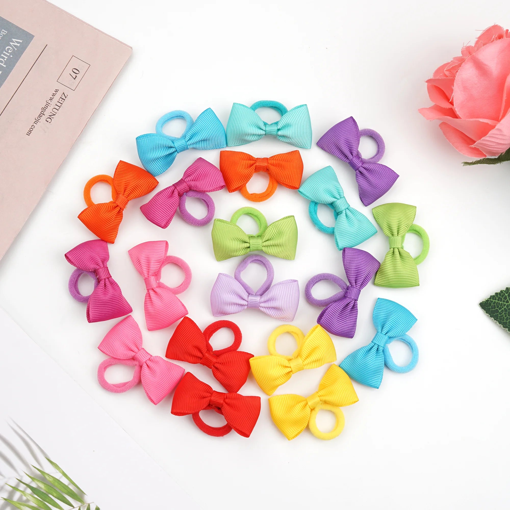 40/60/80 Baby Girls Hair Ties 2 inches Hair Bows Rubber Band Ribbon Hair Bands Ropes for Infant Children Gift 40 Colors in Pairs