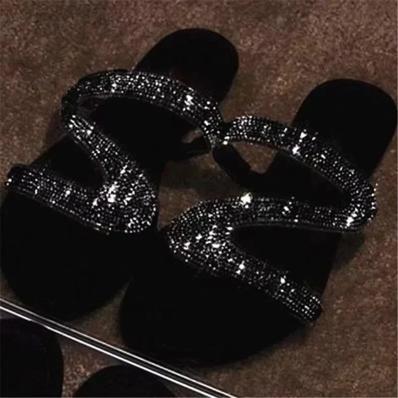 Sexy Women Sandals Summer Beach Shallow Mouth Rhinestones Ladies Fashion Show Comfortable Light Shoes Sandalias Femininas