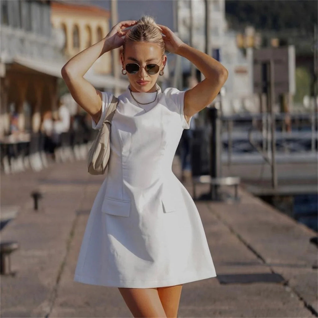 2025 Women‘s Sexy Slim Fit Hollow Mini Dress Spring New Y2K Sleeveless A- LINE Black Dress High Street Commute Elegant Dresses