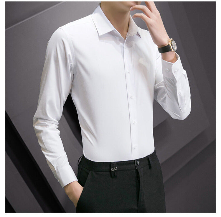 New Plus Size Men Solid Color Business Shirt Fashion Classic Basic Casual Slim White Long Sleeve Shirt Brand Clothes