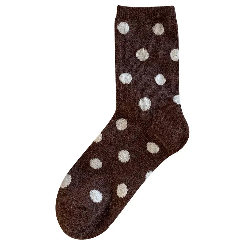 Socks for Women Autumn Winter Thick Warm with Polka Dot Black Maillard Velvet Coffee Mid-tube Socks