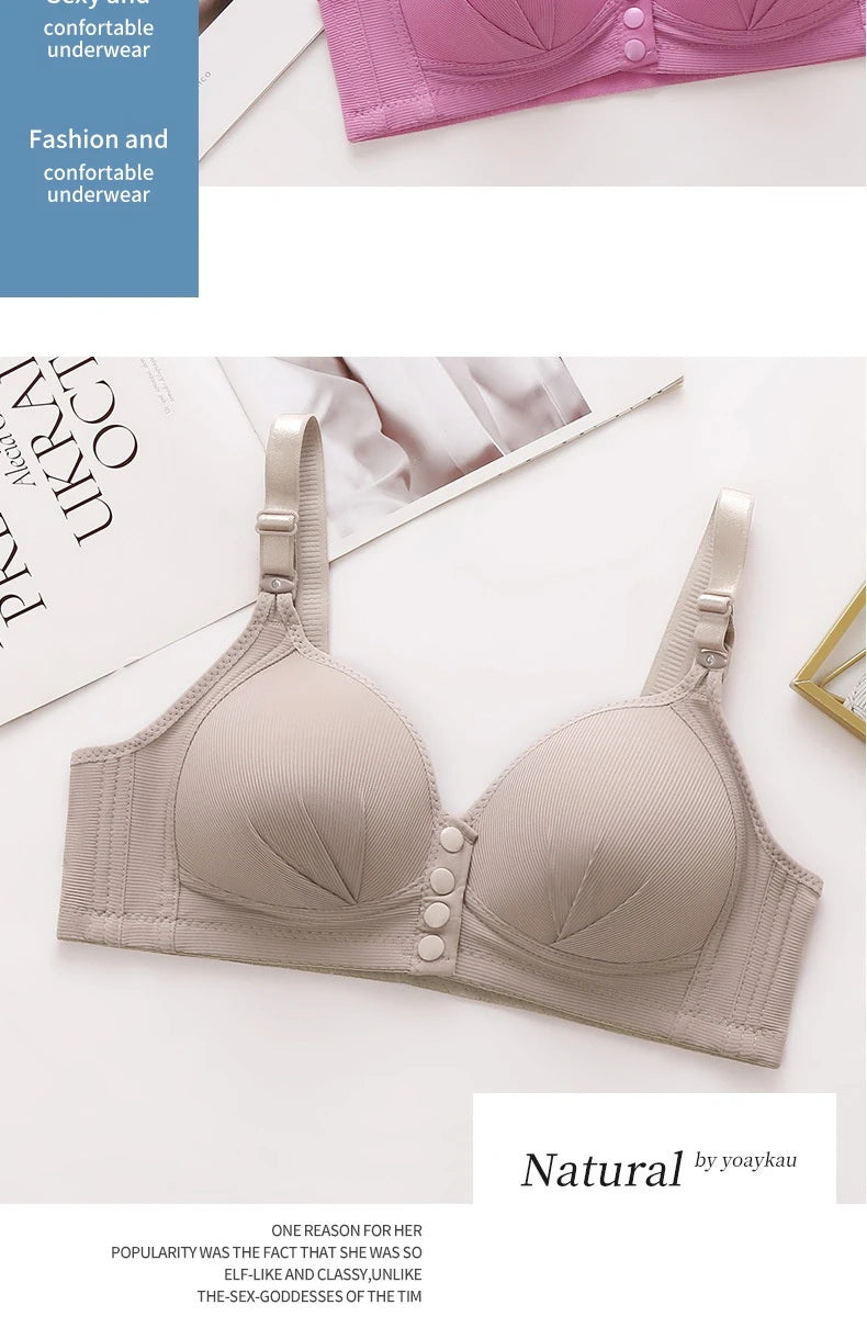 New Front Button Type Sexy Brassiere Anti-sagging Gathered No Steel Ring Ladies Mother Large Size Thin Section Underwear Bra