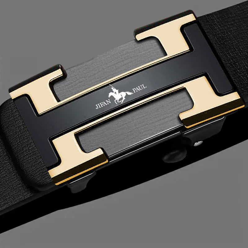 Men's waist belt with H-buckle, genuine leather belt, metal alloy automatic buckle brand, luxurious design, men's waist belt, me