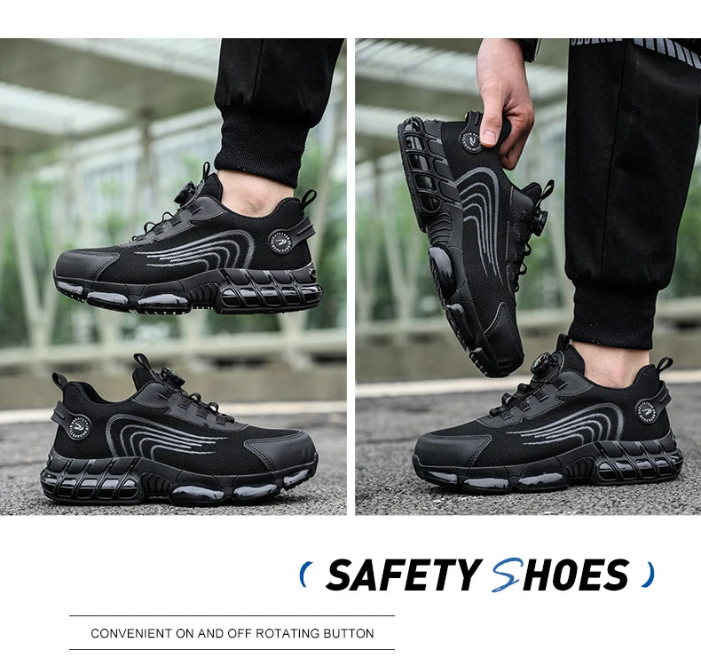 Unisex Rotating Button Safety Shoes Men For Work Sneakers Shoes Puncture-Proof Protective Women Shoes Steel Toe Work Boots