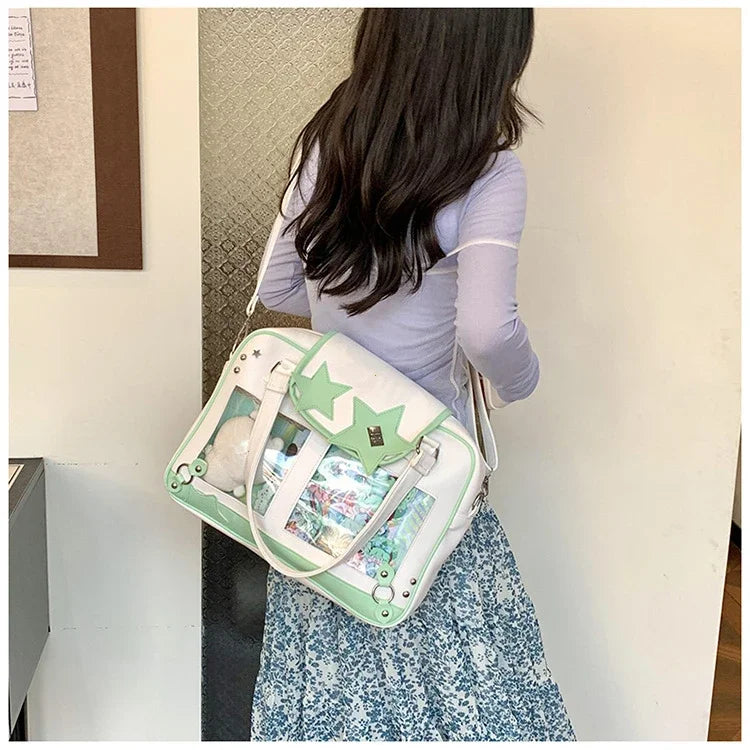 Y2K Trendy Star Ita Bag Lolita Girl Transparent Pocket Fashion Crossbody Bag Women's DIY Display Shoulder Bag Cute Purse Handbag