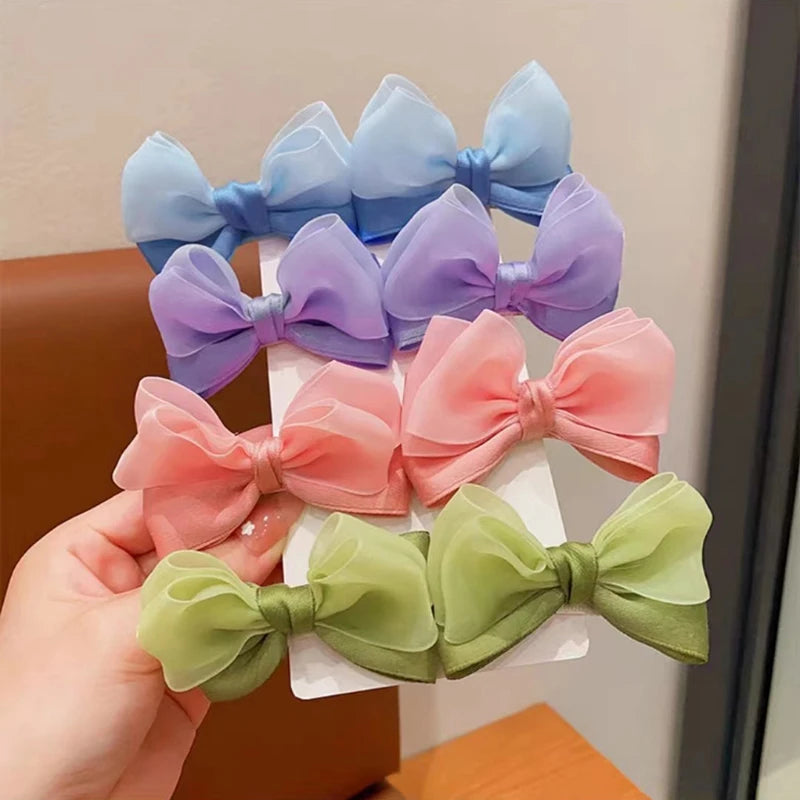 Fairy Bow Hairpins Mesh Bowknot Baby Hair Clips Sweet Kids Sided Clip Barrettes Princess Girl Headwear Children Hair Accessories