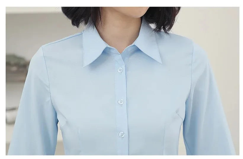 Elegant Women Shirts Woman White Shirt Long Sleeve Blouse Office Lady business Pink Shirts Button Solid Women work Blouses Tops