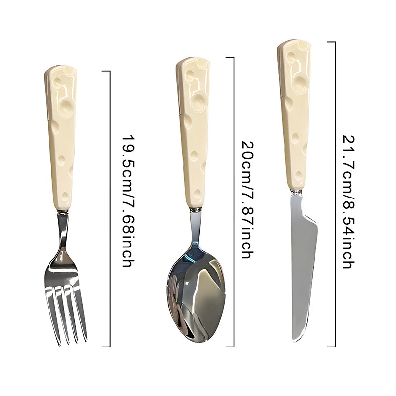 1/3PCS Tablewares Stainless Steel Knife Fork Spoon Ceramic Cheese Shaped Handle Cute Appearance Elegant Household Dinnerware ZYF