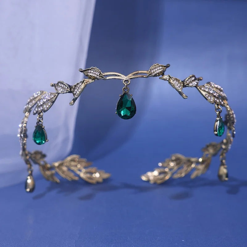 Vintage Crystal Rhinestone Waterdrop Leaf Tiara Crown Headband Wedding Hair Accessories Frontlet Bridesmaid Bridal Hair Jewelry