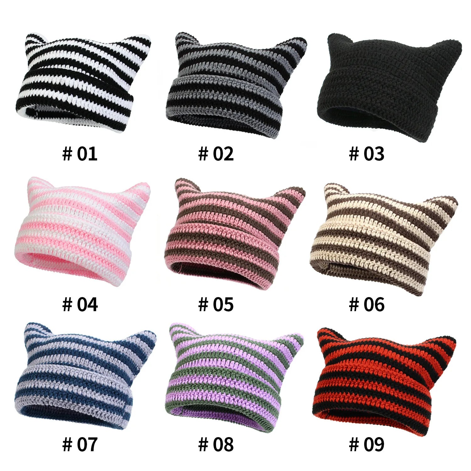 New Japanese Streetwear Harajuku Beanie Little Devil Striped Knitted Hat Women Girls Autumn Winter Cute Cat Ears Cap