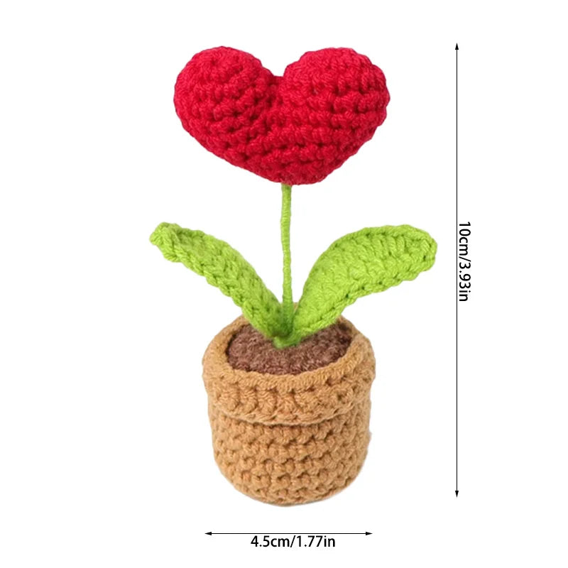 1-3pcs Handmade Knitted Flower Pot Red Heart Shaped Fake Plant Christmas Valentine's Day Mothers Day Gift Home Table Decoration