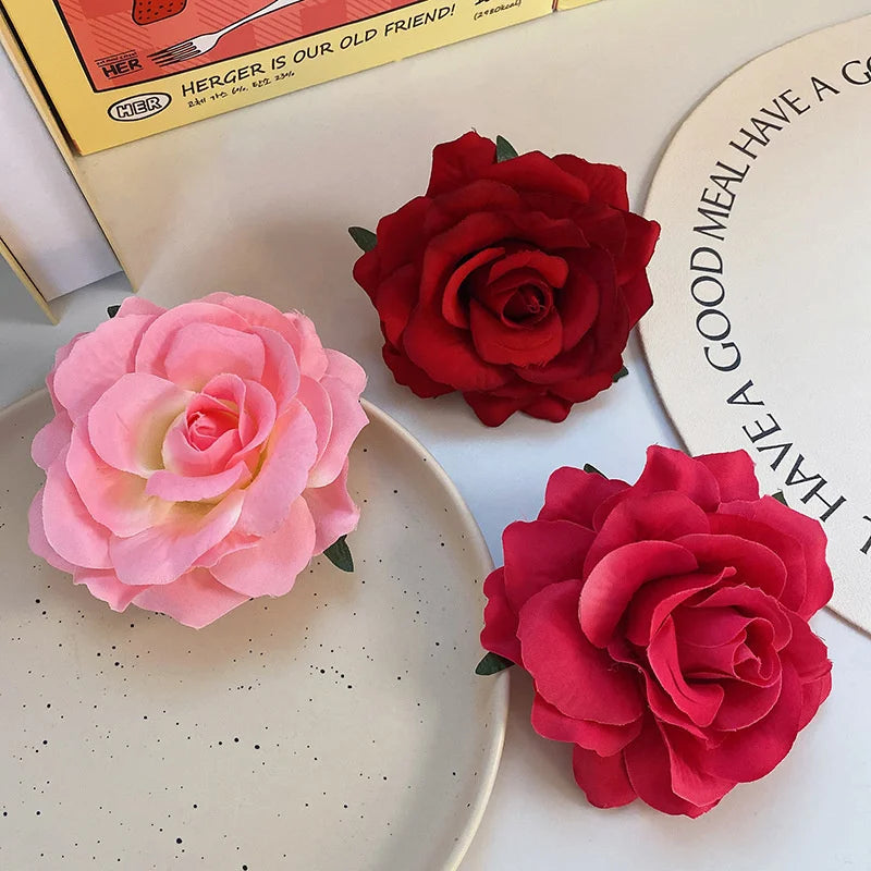 Rose Flower Hair Clips For Women Girls Artificial Floral Barrette Red Pink Handmade Hairpin Wedding Bridal Hair Accessoies