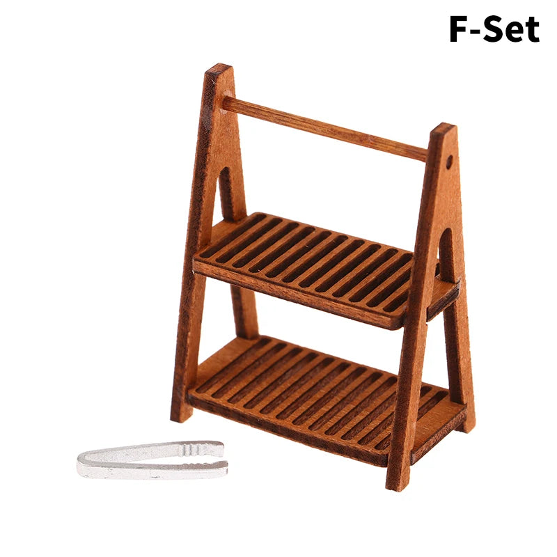 1Set 1:12 Dollhouse Miniature Bread Rack Cake Shelf Storage Box/Basket W/Baking Clip Scene Decor Doll House Accessories