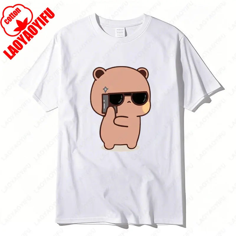 Kawaii Bubu Dudu Couple Shirt Bear Panda Are Spy Love Things Couple Do Tshirt Cute Matching Cotton T-shirt Man Woman Casual Tees