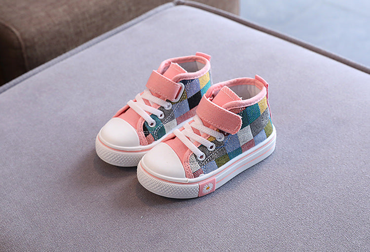 Children Canvas Shoes for Boys Girls Fashion Kids Casual Sneakers Breathable Checkered Classic Girls High-top Lattice Sneakers
