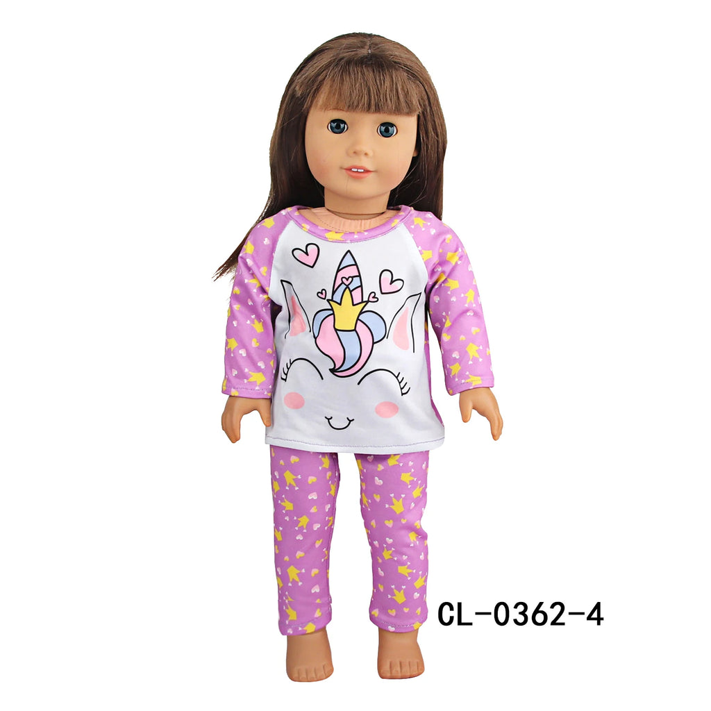 Doll Clothes Pajamas  For 43cm Baby New Born&American 18 Inch Girl Doll Unicorn Shark Cartoon Clothes Suit For Generation Doll