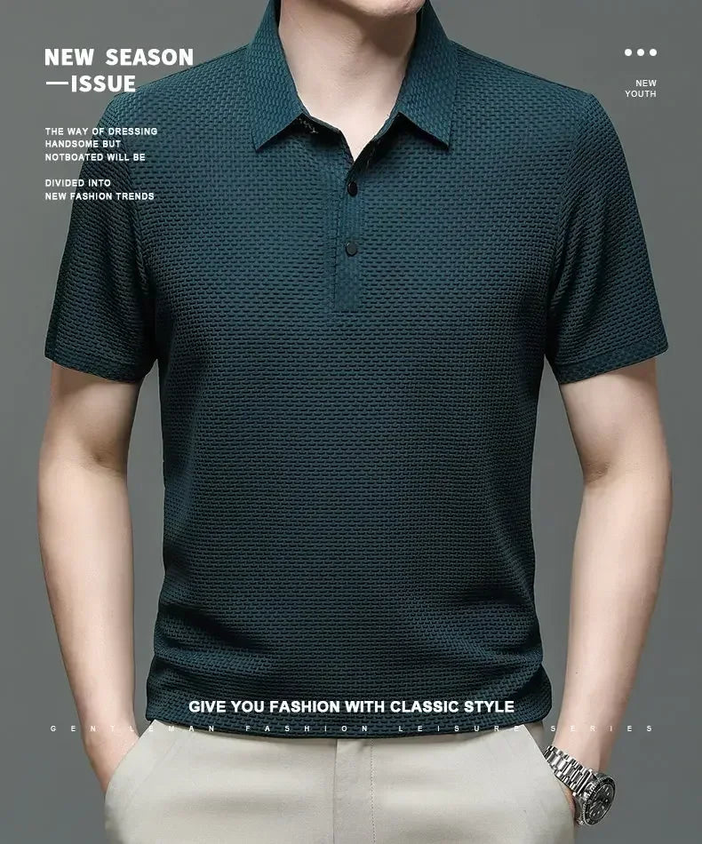 Business Casual Sweat-absorbing Top Brand Clothes Summer New Men's Short Sleeve T-shirt Ice Silk Cool and Breathable POLO Shirt