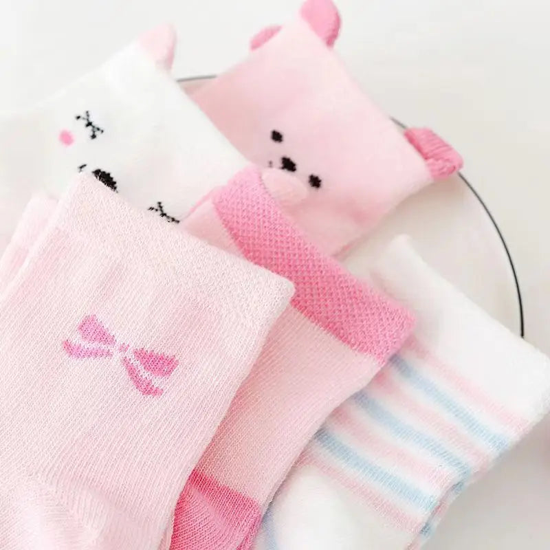 5 Pairs Cartoon Baby Socks Cute Cat Animal Soft Cotton Knit Baby Girl Kids Boy Newborn Boys Children's Socks for 0-6 Years