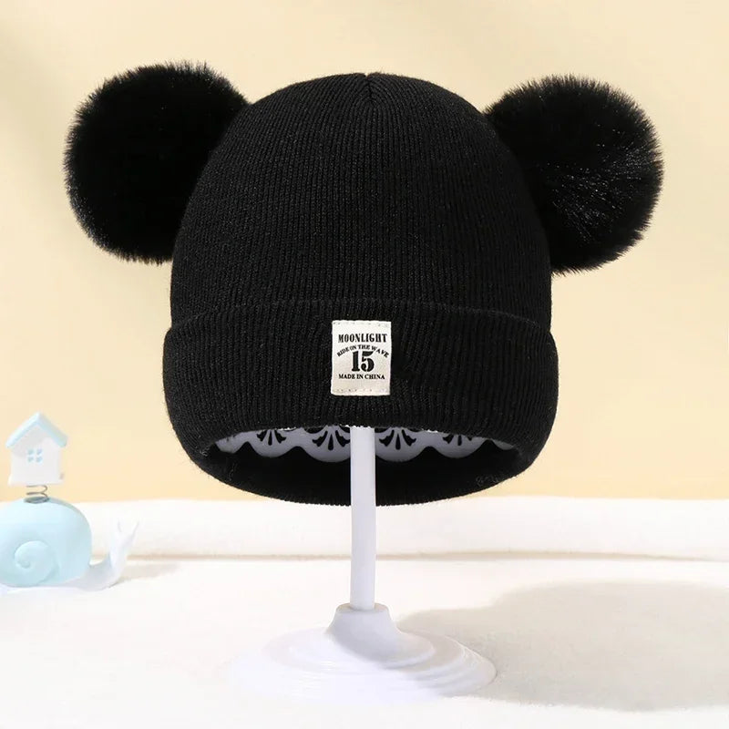 Children's Caps Baby Wool Hat Children's Thick Hats Warm Earmuff Winter Warm Knit Caps Infant Toddler Cap Kids Pom Pom Hat