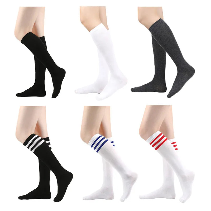 Solid knee length socks women's striped Lolita warm hip-hop sports socks  Harajuku socks JK white sock
