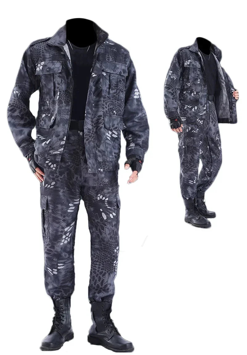 Black Python Pattern Wear-resistant Overalls Labor Insurance Cloth Uniform Men's Soft Tracksuit Outdoor Suit Designer Clothes
