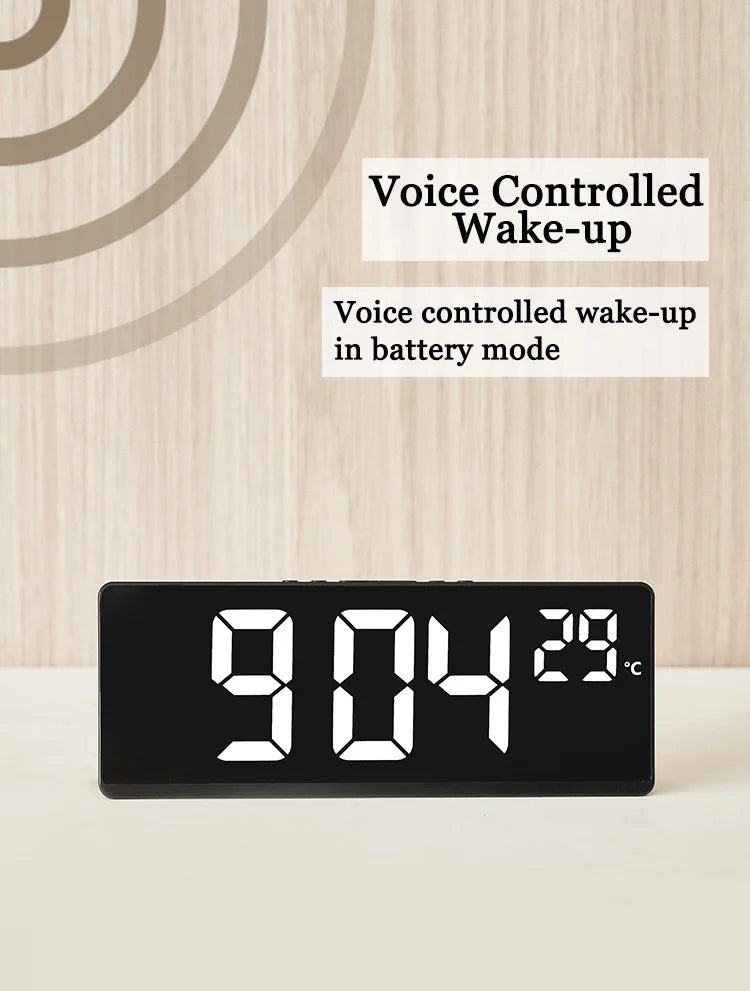 Electronic Clock Voice Control Digital Alarm Clock Temperature Desktop Table Clock Night Mode 12/24H LED Clock Watch Desk