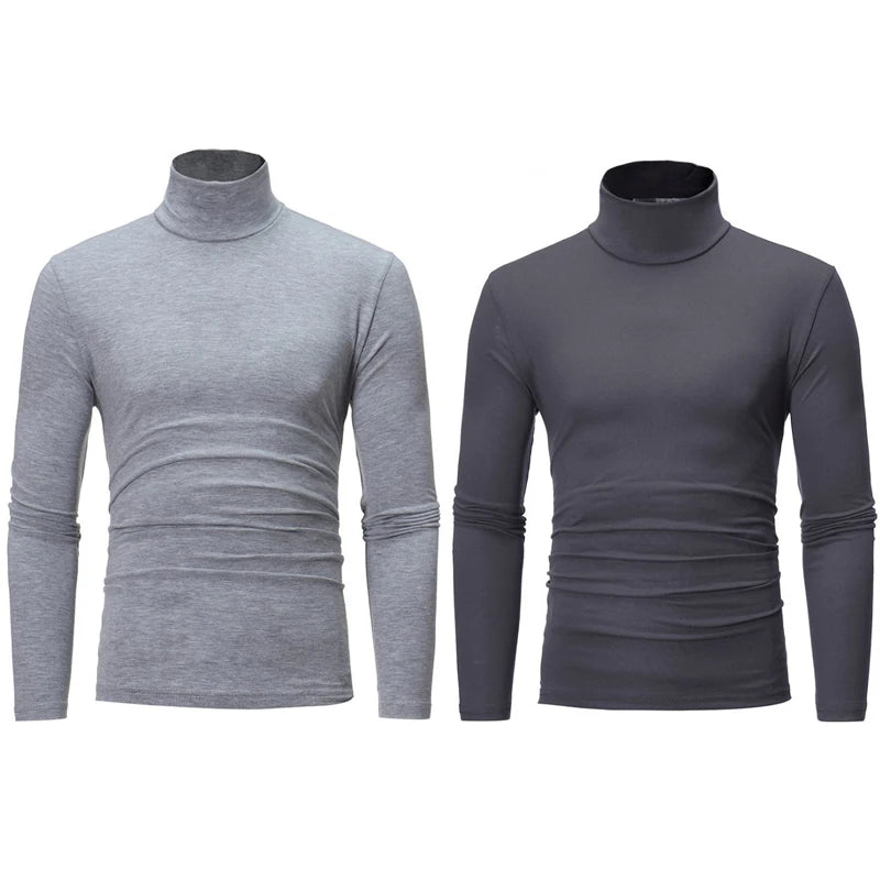 2pcs Men Thin Warm Tops Men's Autumn Long-sleeved Thermal Underwer Male High Collar Fashion T-shirt