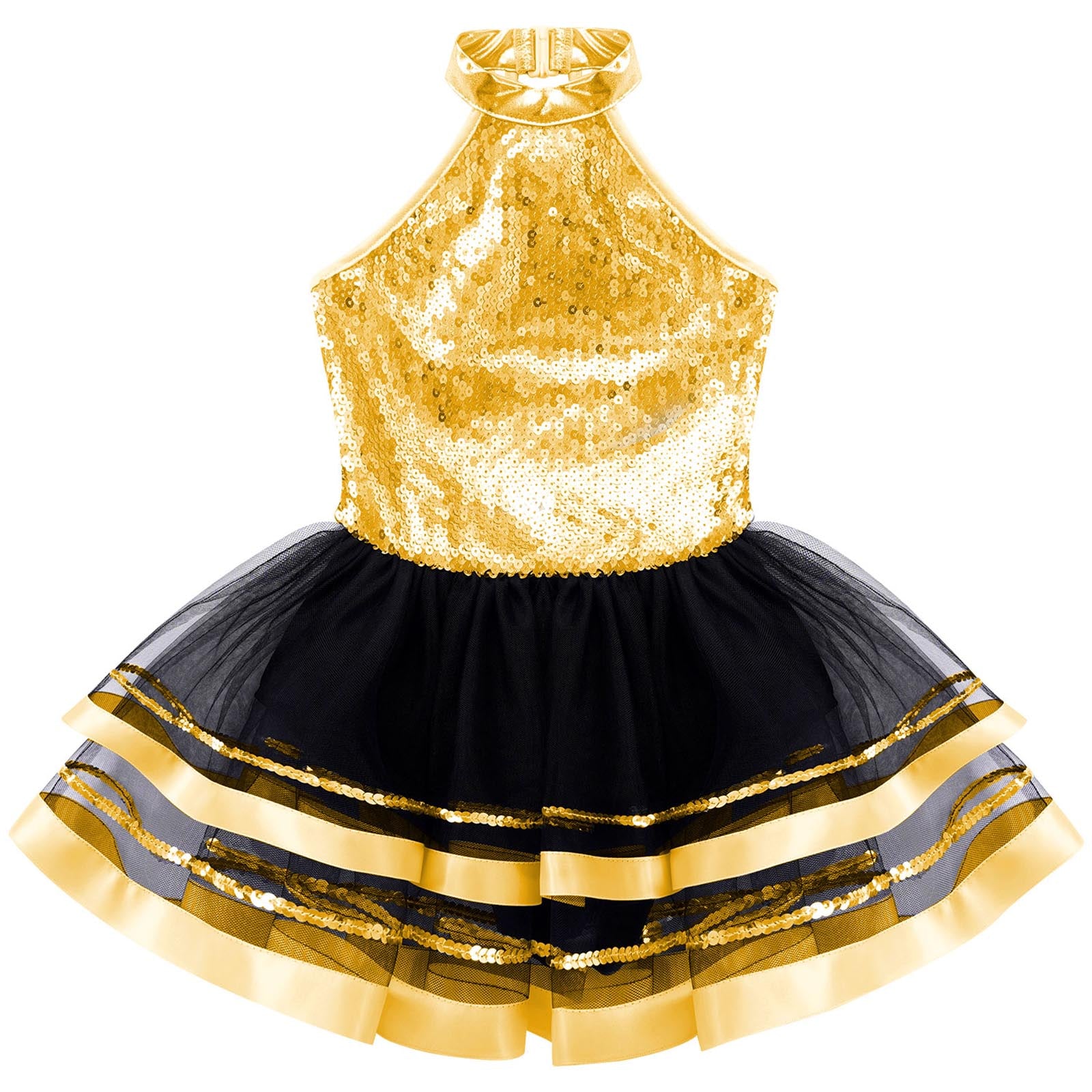 Jazz Dance Costume Kids Halter Shiny Sequins Gymnastics Unitards Dress Girls Ballet Leotard Tutu Stage Performance Clothing