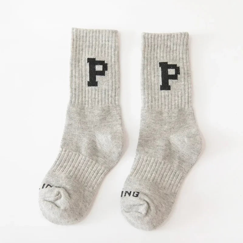 Korean Fashion Letter Socks Children Knit Cotton Middle Tube Socks Boys Girls School Casual Sports Socks 1-8years Old