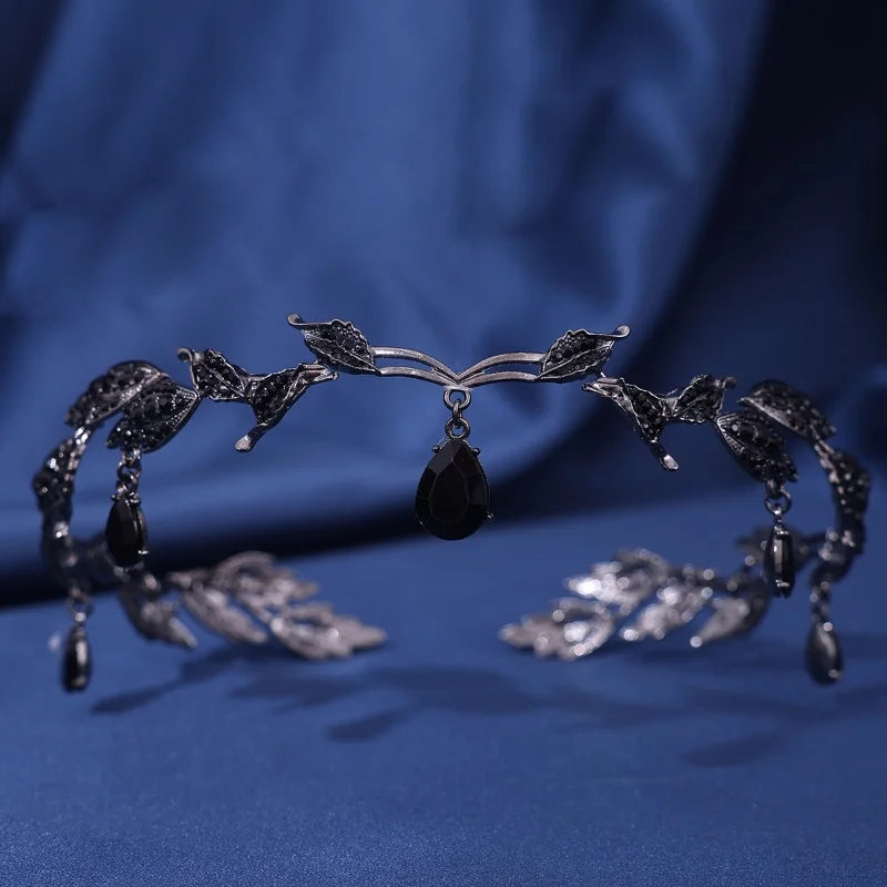 Vintage Crystal Rhinestone Waterdrop Leaf Tiara Crown Headband Wedding Hair Accessories Frontlet Bridesmaid Bridal Hair Jewelry