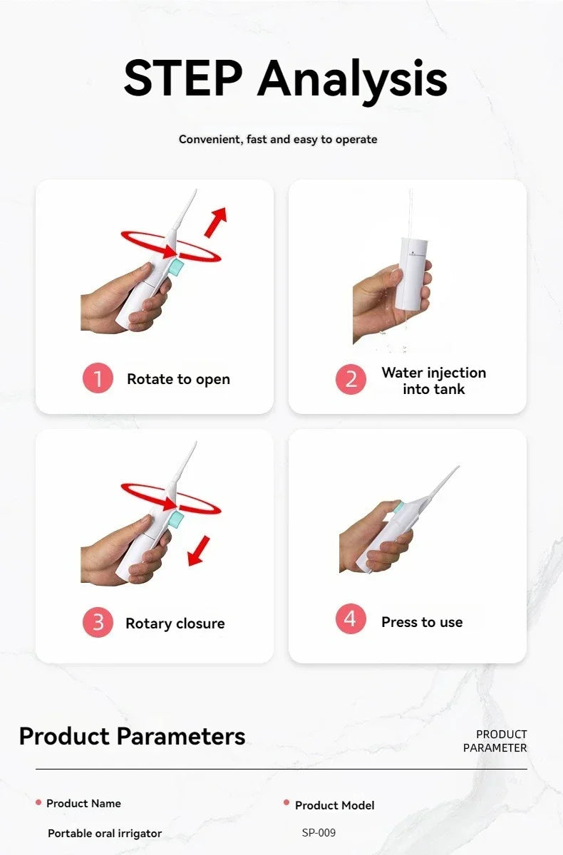 1PC Electric High-Pressure Water Flosser - Manual Pulse Jet Cleaner for Teeth & Gums, Portable Oral Irrigator with Deep Cleaning