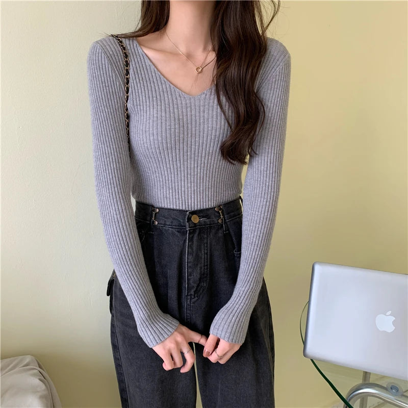 Casual Long Sleeve Knitted Pullover 2025 Autumn Winter Women Sweaters Femme Basic Solid Jersey Tops Fashion Clothes