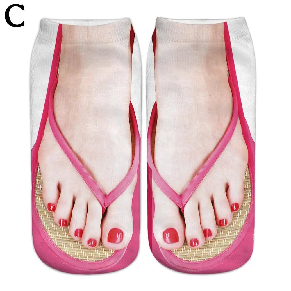 1 Pair 3D Printing Pattern Flip Flop Socks Funny Socks for Women Flip-flop Ankle Socks Low Cut Floor Socks Hosiery Novelty Gifts