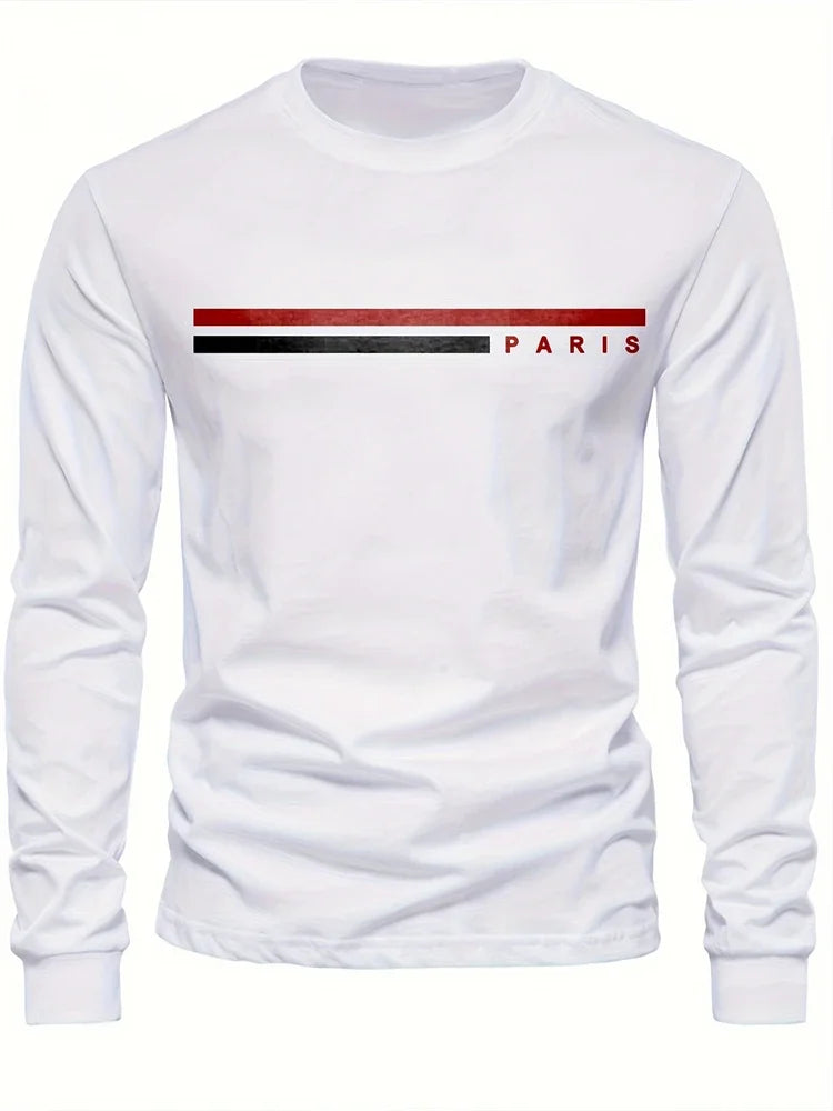 2025 New Spring Men Round Neck Casual Street Style Clothing Loose Fashion Sweatshirt Letter Pattern Creative Long Sleeve T-Shirt