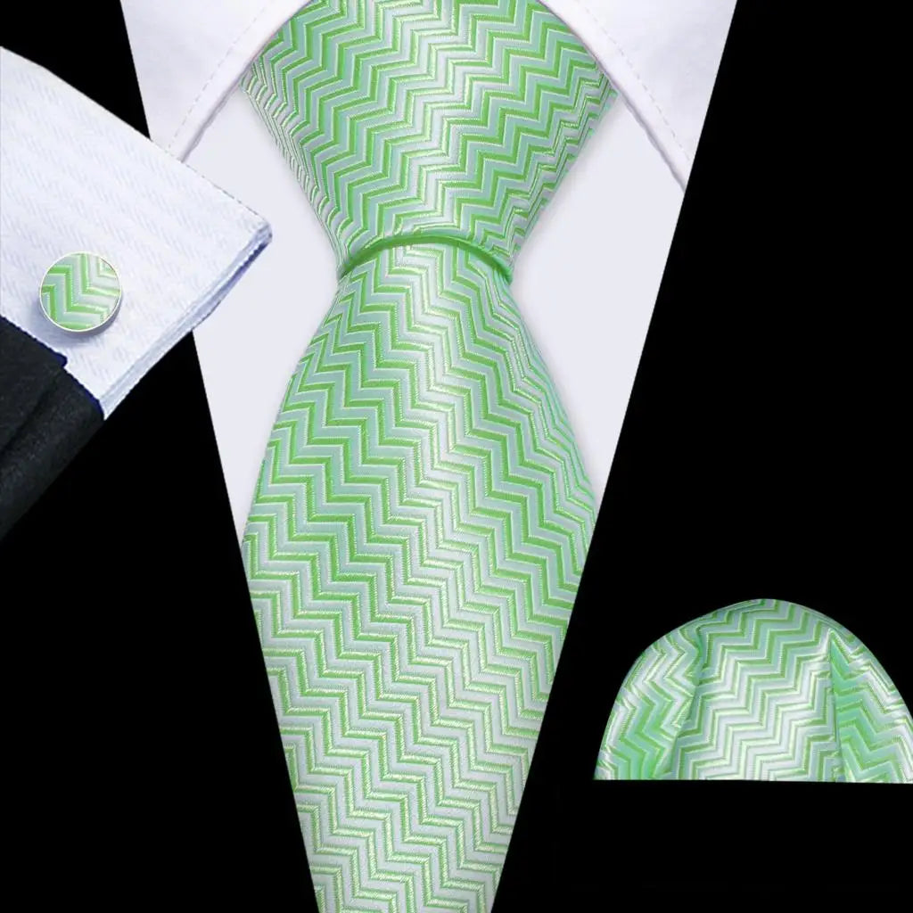 Barry.Wang Green Mint Teal Men Tie Hanky Cufflinks Set Jacquard Olive Sage Lawn Cyan Necktie for Male Wedding Business Gift