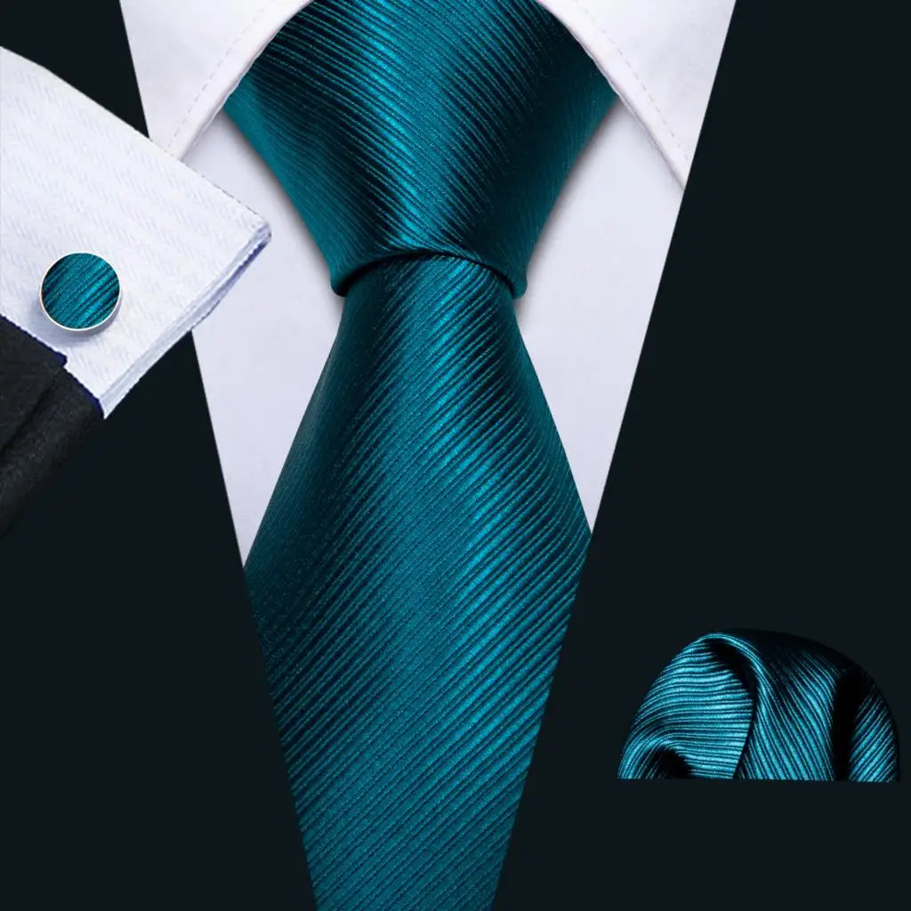 Barry.Wang Green Mint Teal Men Tie Hanky Cufflinks Set Jacquard Olive Sage Lawn Cyan Necktie for Male Wedding Business Gift