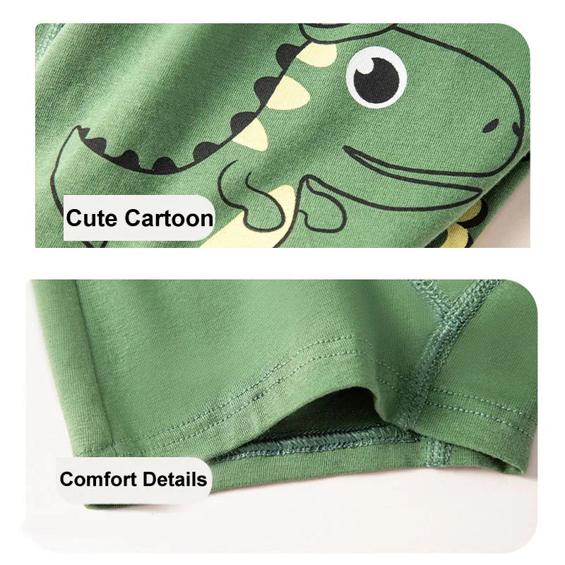 Multipack Dinosaur Pattern Athflow Style Boys Boxer Briefs Cotton Kids Boxers Breathable Children Underwear For 3-12 Years Old
