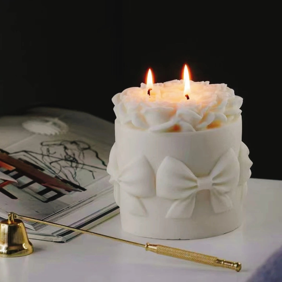 DIY Bowknot Rose Flower Candle Mold Cylinder Rose Floral Pillar Silicone Mold Wedding Decor Valentine's Day Gift Christmas decor