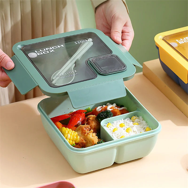 850ml/1100ml Portable Lunch Box Microwave Bento Boxes with Tableware for Kids School Office Leakproof Food Storage Container