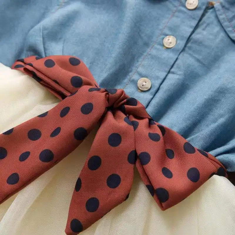 Baby Girls Long Sleeve Tutu Mesh Dresses Spring Toddler Polka Dot Bow Party Princess Young Children Clothes Simple Kid's Costume