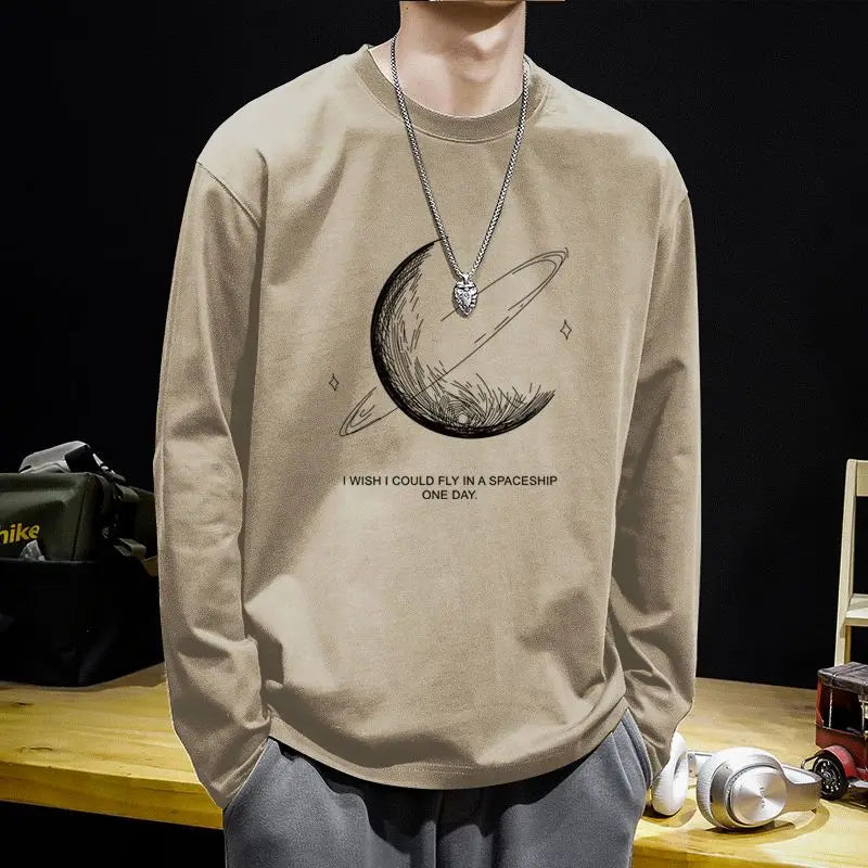 Trendy 2024 Boyfriend New Spliced Pullover O-Neck Printed Letter Fashion Solid Color Loose and Versatile Casual Long Sleeve Tops